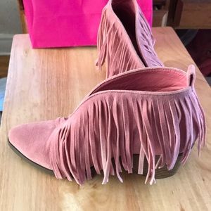 Pink fringe booties